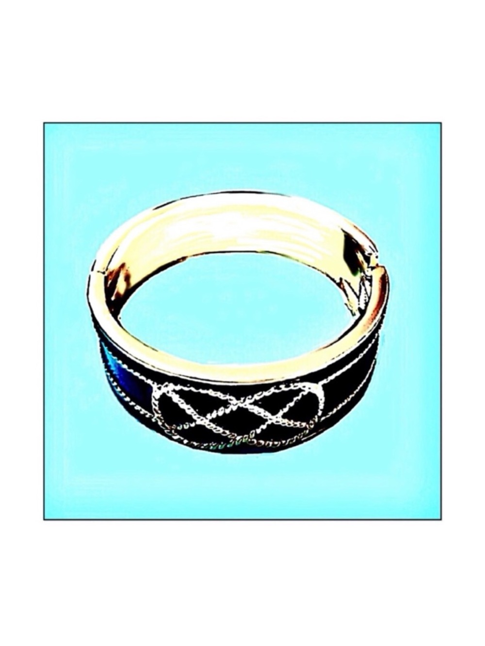 Enameled Navy Gold Bangle with Nautical Roped Bow